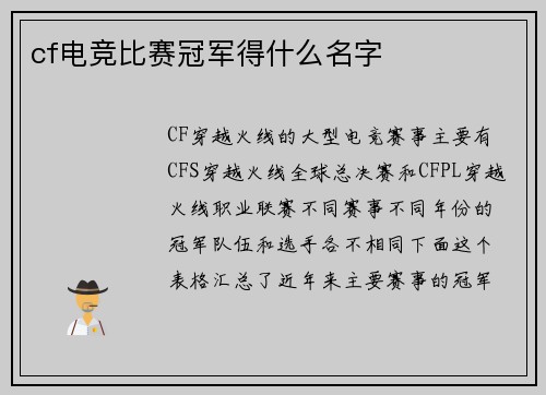 cf电竞比赛冠军得什么名字